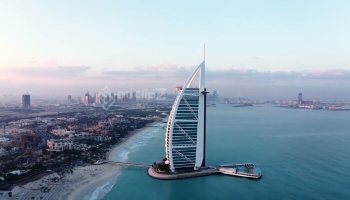 Elegant Aerial 4K Drone Views of Dubai’s Burj al Arab at Daytime | 4k Video Stock Footage