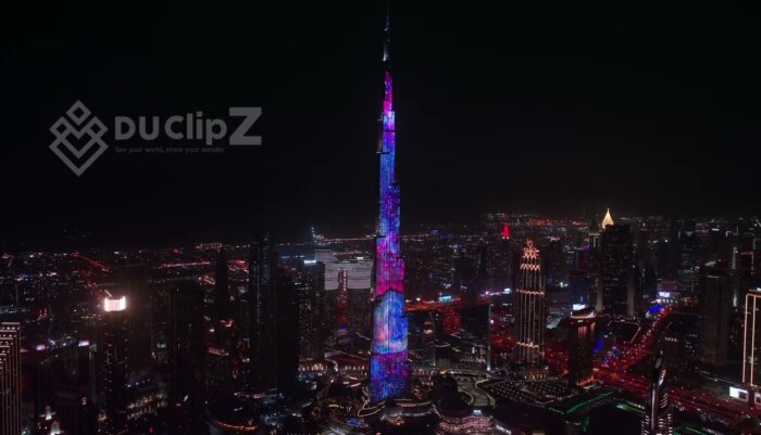 Breathtaking Aerial View of Burj Khalifa and Cityscape - Buji Khalifa Dubai night drone footage