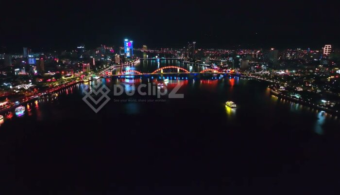 Cinematic 4K Night Drone Footage Capturing Da Nang City Lights