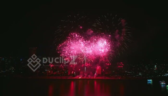 4K Aerial Drone Footage of Da Nang Fireworks Festival Night