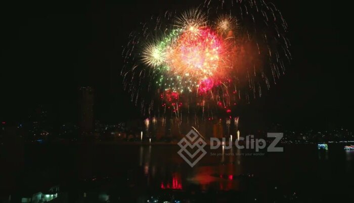Stunning Sunset Views Over Da Nang Fireworks from Above - Da Nang Free Footage