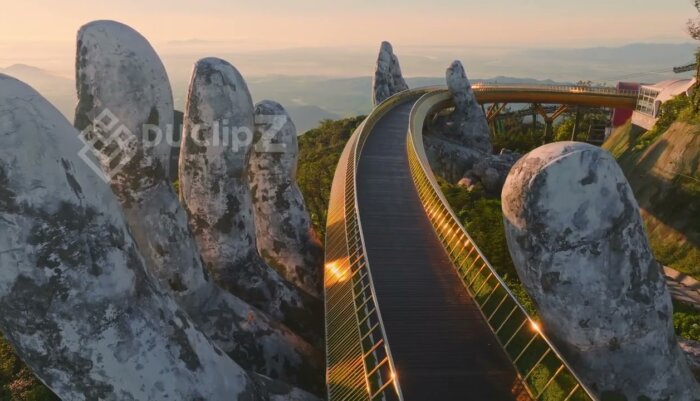 Smooth 4K Aerial Views Highlighting Da Nang Golden Bridge Architecture