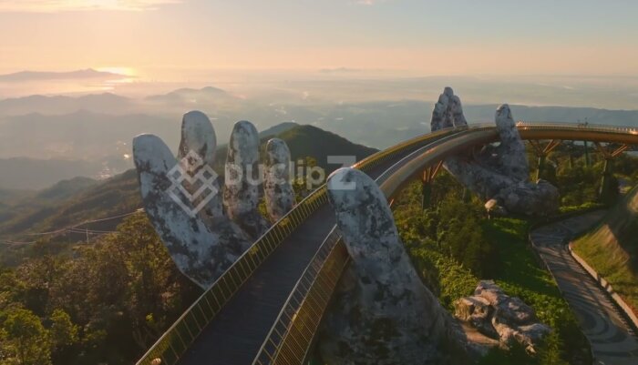 Smooth Aerial Shots of Da Nang Golden Bridge in Vibrant 4K Quality | 4k Vietnam Video Footage