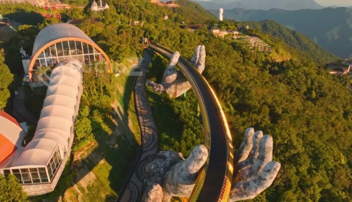 Breathtaking 4K Drone View of Da Nang Golden Bridge | 4k Video Footage Free
