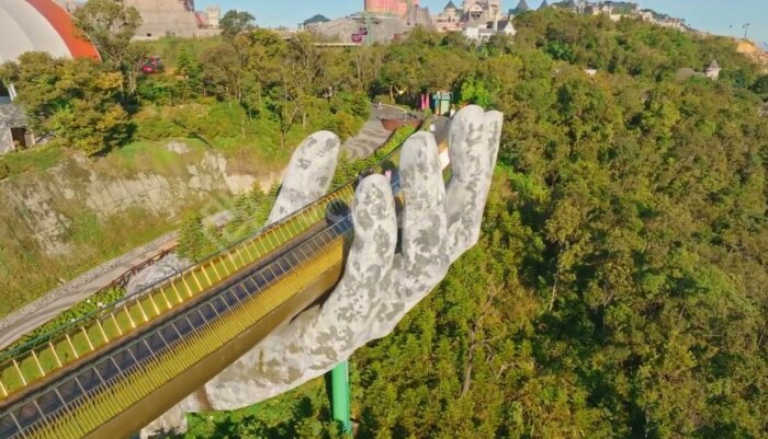 Breathtaking 4K Aerial Shots of Da Nang Golden Bridge and Surroundings