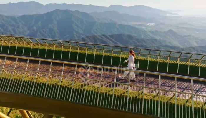 Smooth 4K Drone Flyover Highlighting Da Nang Golden Bridge with Model walking