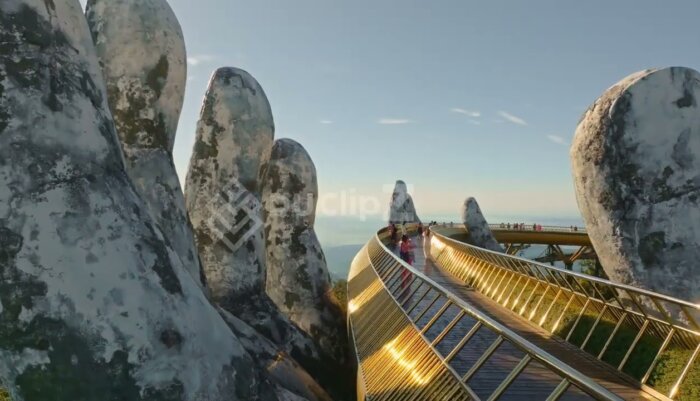 Breathtaking 4K Aerial Drone Footage of Da Nang Golden Bridge with Model Walking