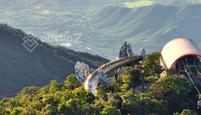 Stunning Sunset Aerial Shots Highlighting Da Nang Golden Bridge