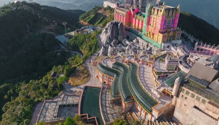 Smooth 4K Aerial Views Showcasing Ba Na Hill French Castle - Ba Na Hill Video Footage