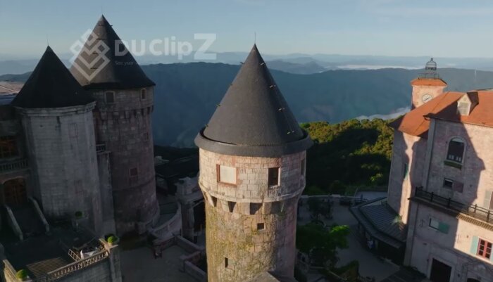 Golden Hour Aerial Views of Ba Na Hill’s French Castle in Soft Light