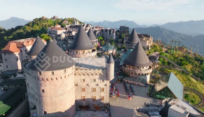 Sunset Aerial Views Highlighting Ba Na Hill French Castle Details