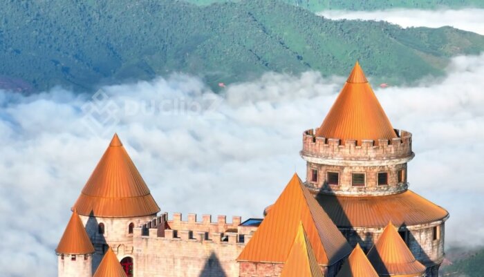 Close-Up Cinematic 4K Drone Shot of Ba Na Hill Castle Details