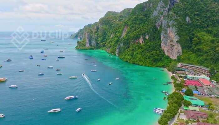 Smooth Drone Flight Over Koh Phi Phi Island’s Crystal Clear Waters | Koh Phi Phi Drone