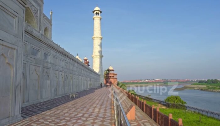 Serene Aerial Shots of Taj Mahal With Reflective River and Gardens | Free India Video Footage