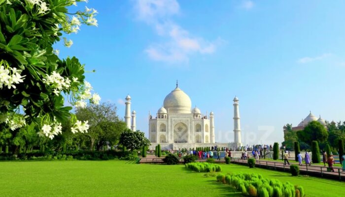 Footage Showcasing Taj Mahal’s Stunning White Marble and Gardens