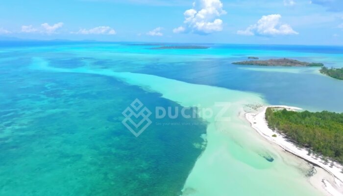 Aerial View of Balabac Islands Surrounded by Vibrant Blue Ocean Waters