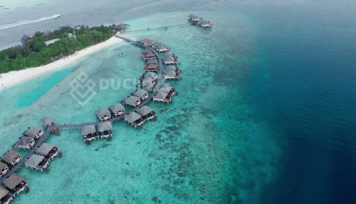 Aerial Drone View of Maldives Luxury Resort in 4K Footage for free
