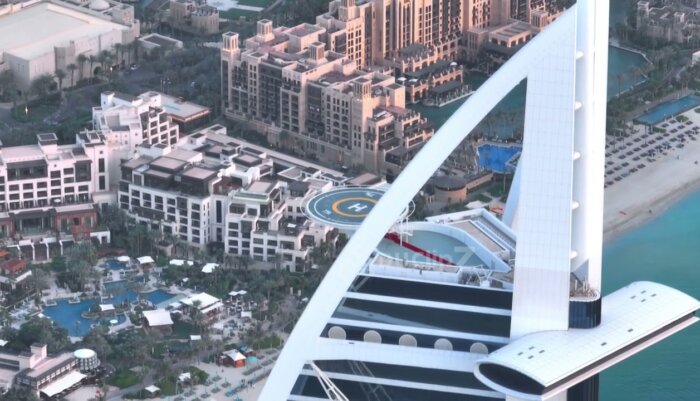 Close-Up Dubai Drone Footage of Buji al Arab Luxury Hotel in Dubai