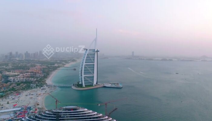 Dubai Drone Footage Views of Dubai’s Buji al Arab Luxury Hotel