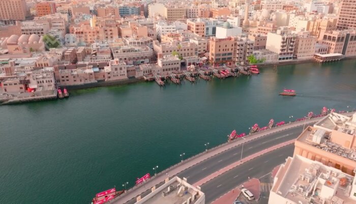 Smooth 4K Drone Footage Dubai Old Souk Historic Charm