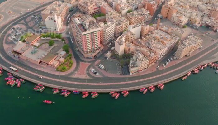 Dynamic 4K Aerial View of Dubai Old Souk Capturing Market Energy