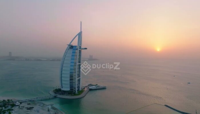 Cinematic 4K Drone Sunrise Over Burj al Arab at Golden Hour