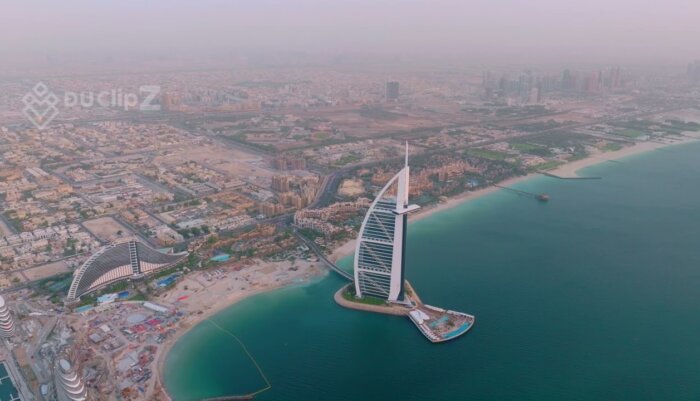 Cinematic 4K Drone Footage of Burj al Arab at Sunrise Golden Hour